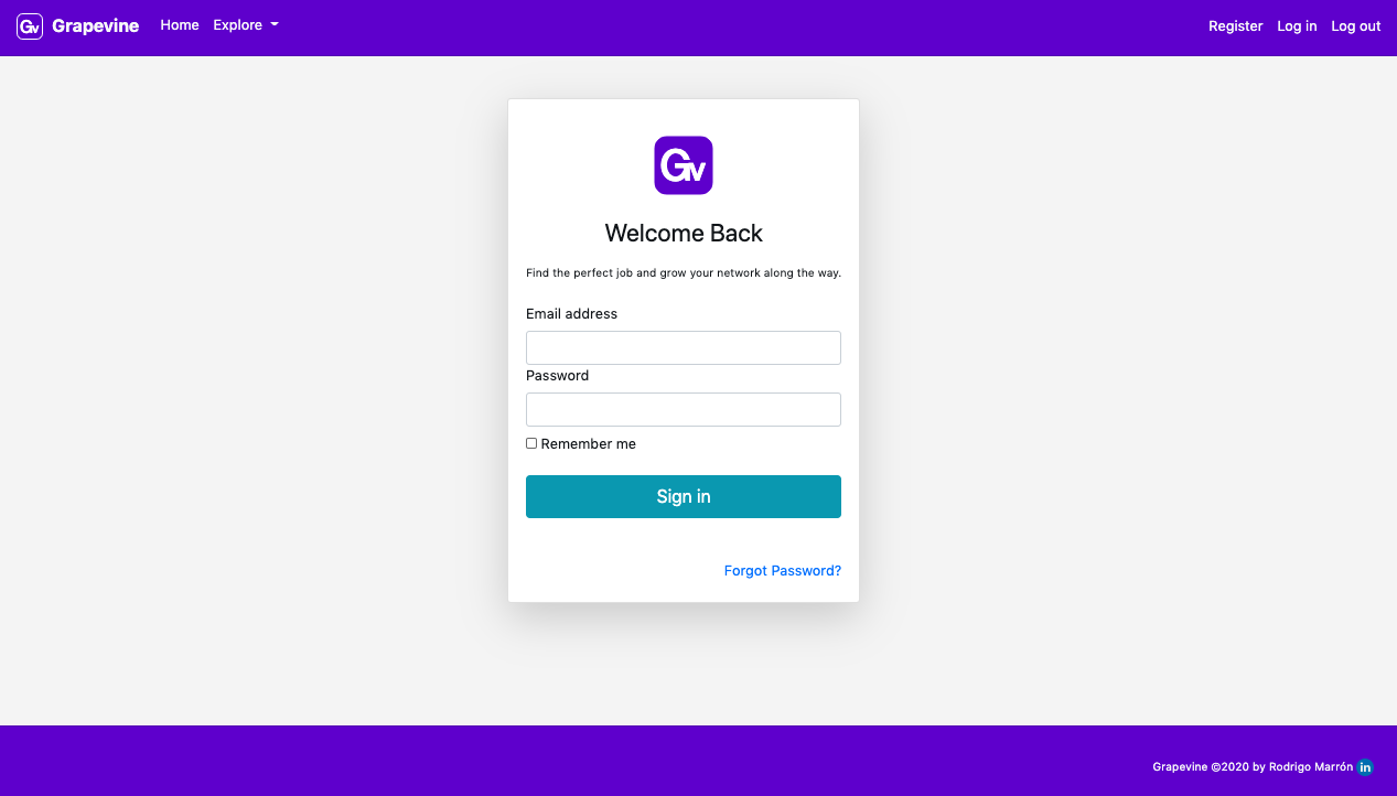 Grapevine login page